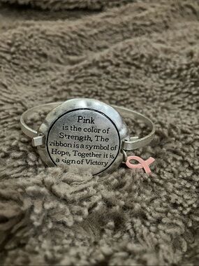 Inspirational Pink Ribbon Silver Tone Bracelet